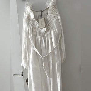 Gabriela Hearst Off the Shoulder white pleated dress